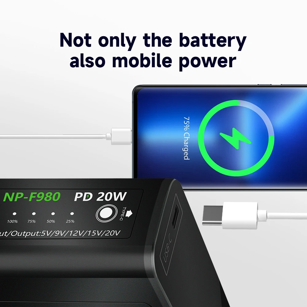 NP-F980 NP-F990 Bateria PD20W Szybkie ładowanie ze wskaźnikiem zasilania LED do Sony NP F550 F750 F960 F970 FCCD-TRV35 TRV940 CCD-RV100