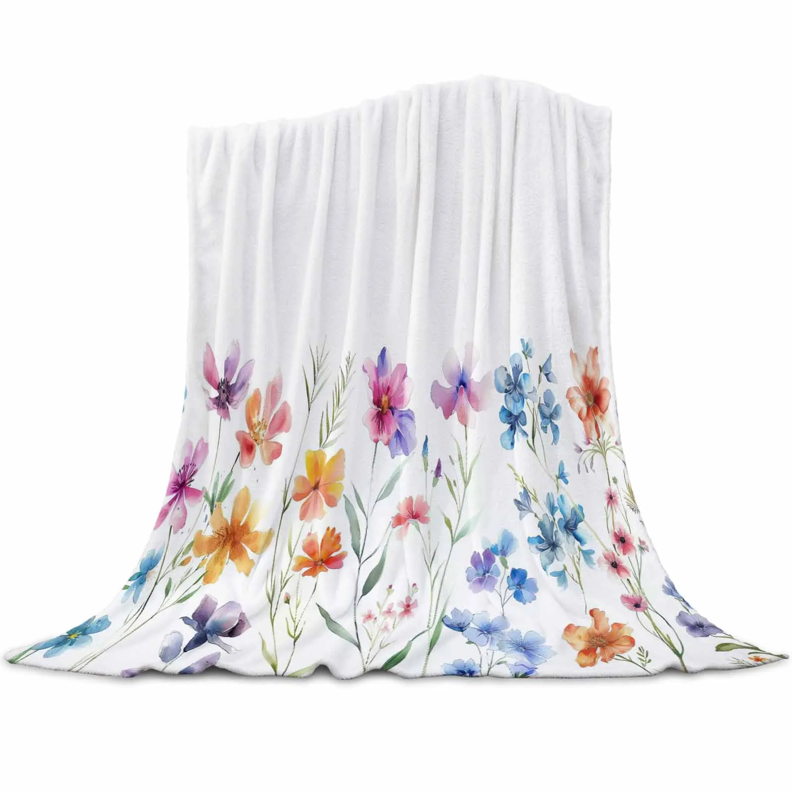 

Watercolor Flowers Leaves Blankets Portable Soft Throw Blanket for Bed Office Bedspread Home Decor Flannel Blanket