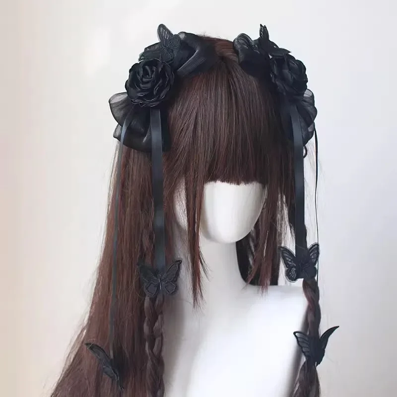 Grampo de cabelo clássico Lolita feminino, acessórios orientais, estilo hanfu, laço, flor, borlas de borboleta, menina, cosplay, 1 par