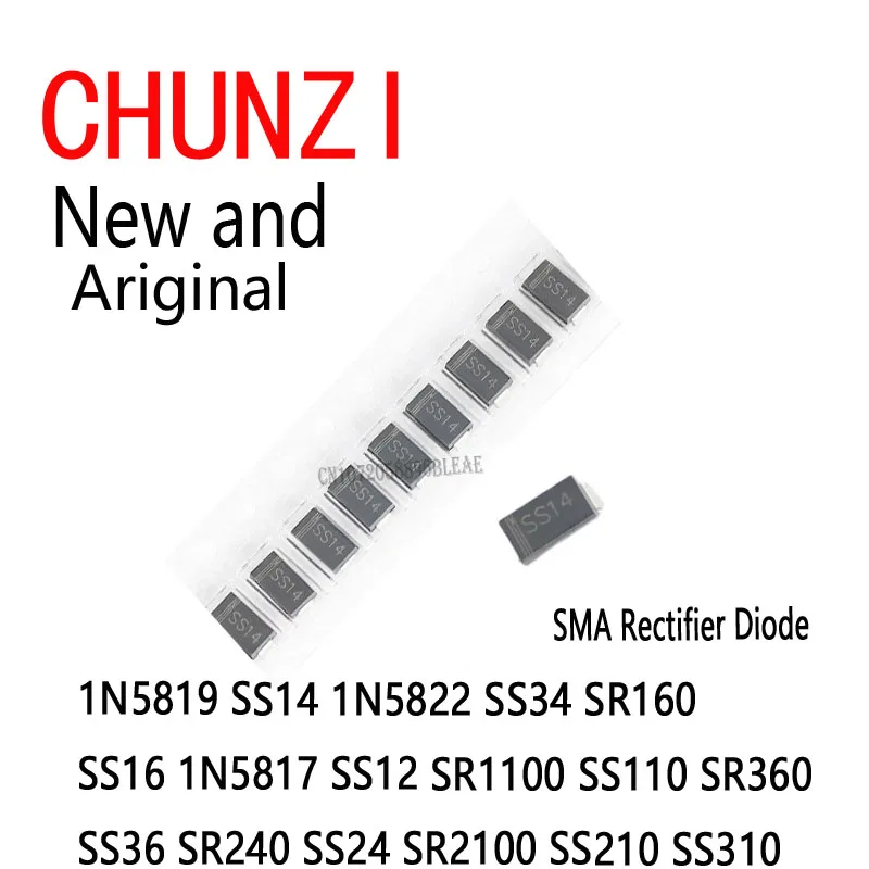 100pcs SMA Rectifier Diode 1N5819 SS14 1N5822 SS34 SR160 SS16 1N5817 SS12 SR1100 SS110 SR360 SS36 SR240 SS24 SR2100 SS210 SS310