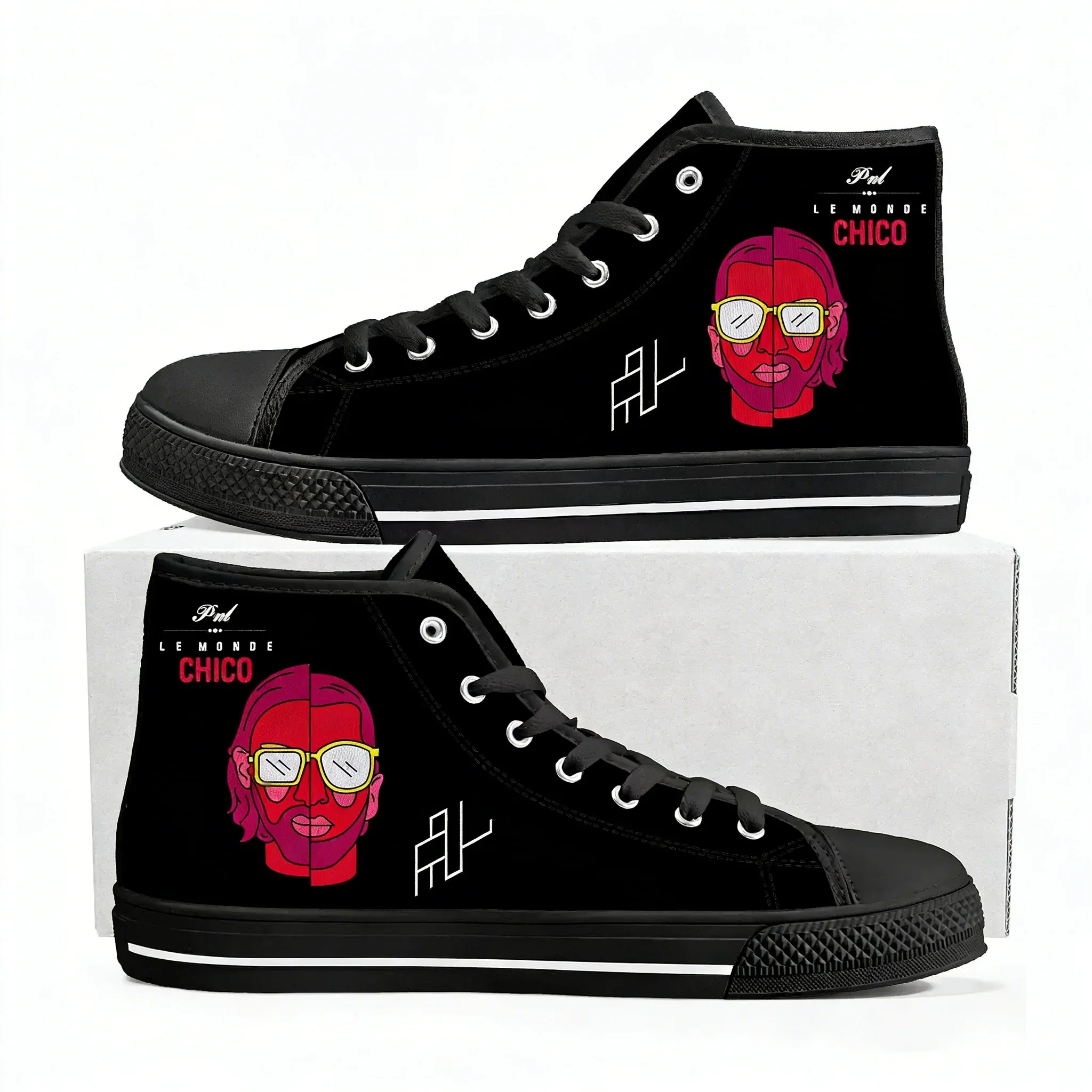 

Le Monde Chico High Top Shoes PNL Album French Rapper Men Women Canvas Sneaker High Quality Sneakers Footwear Custom Shoe Black