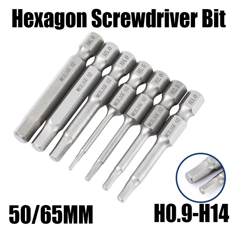 

1PCS 50/65MM H0.9-H14 Hexagon Screwdriver Bits 1/4 Hex Shank Allen Wrench Impact Driver Magnetic Anti Slip Electric Batch Head