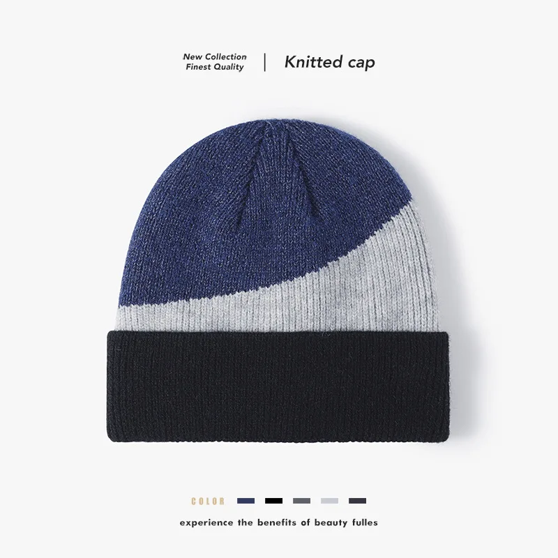 Autumn and Winter Warm Ear-Protecting Couple's Knitted Hat, Men's Casual Versatile European and American Color-Block