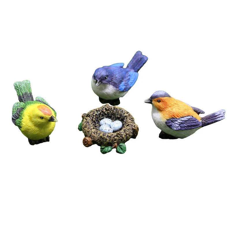 4Pcs/Set Birdie Figurines Landscape Ornaments Bird's Nest Bird Eggs Mini Gardening Bonsai Simulation Model Dollhouse Decor