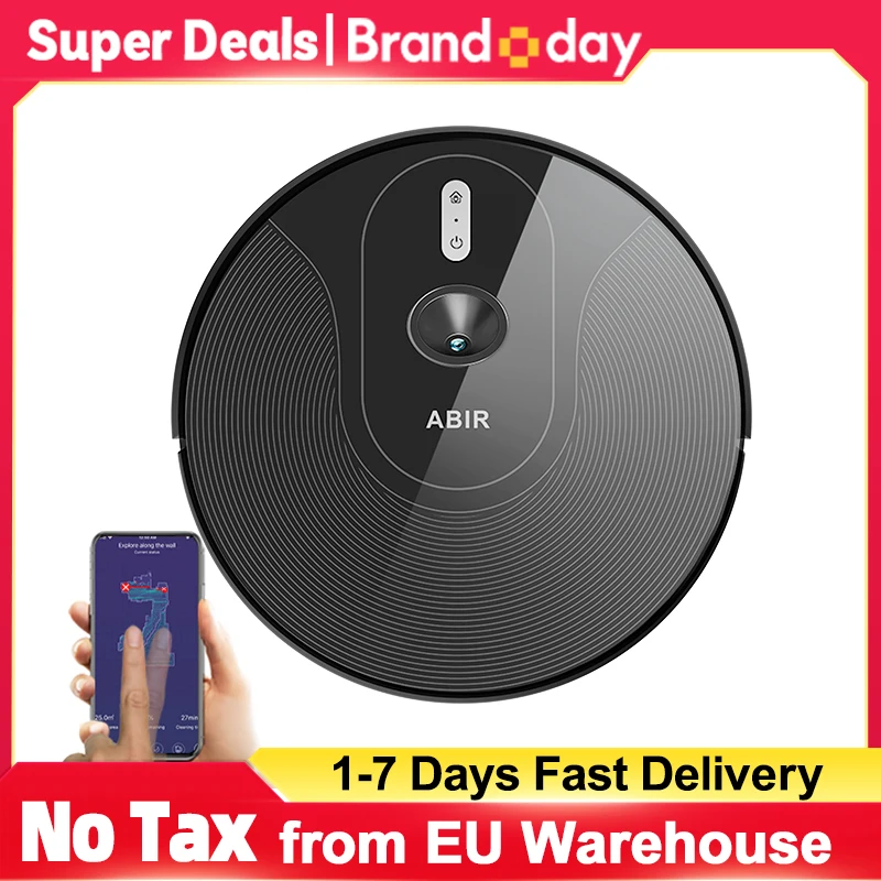 ABIR X6PRO robotstofzuiger met slim oogsysteem, zuigkracht van 6000pa, software virtuele muur, zonereiniging, desinfectie van nat dweilen, kaartgeheugen, compatibel met Alexa, Google Home