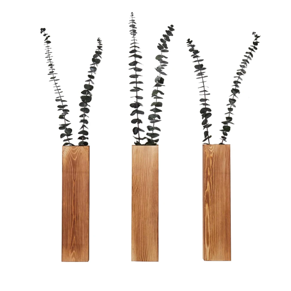 2Pcs Wooden Wall Vase Decoration Hanging Wall Planters Wall Mounted Plant Flower Pot Pocket Vases For Dried Flowers