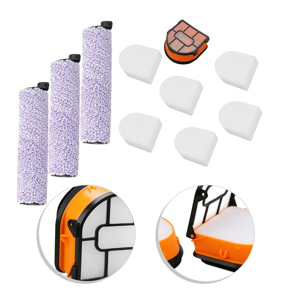 for 3 Pack Brush Rollers for plus 7 Total Filters for Shark For HydroVac 3 in 1 Vacuum Models AW302 WD200 WD100 WDFF1 WDB1