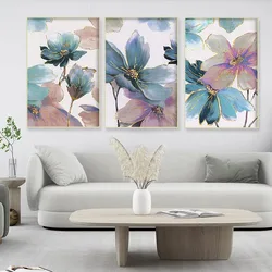 Triptych Modern Bule Golden Flower Diamond Painting Abstract Luxury Wall Art Picture Diy Full Rhinestones For Living Room Decor