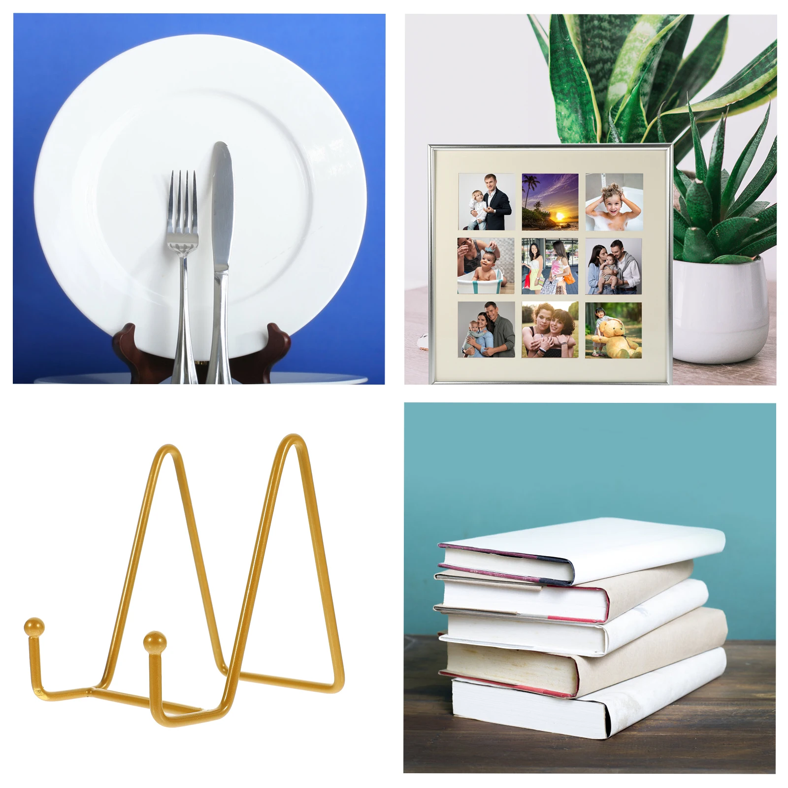 

Stable Metal Plate Display Stand for Photos Artwork Collector Plates Book Picture Frame Easel Home Office Decor Storage