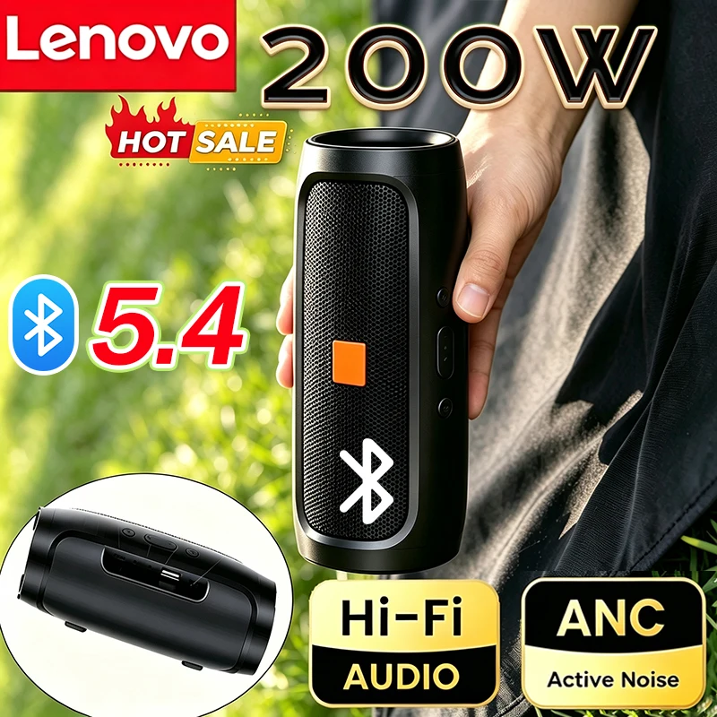 Lenovo New Portable Speakers Bluetooth 5.4 TF USB FM Dual Speaker Stereo Playback Voice Broadcasting Subwoofer Wireless Speaker
