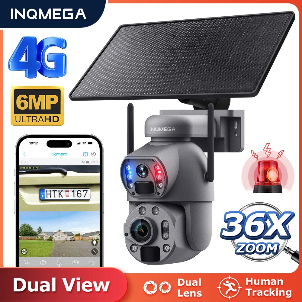 INQMEGA 6MP 36X Solar Battery PTZ Wifi Security Camera Zoom Lens Dual View  Solar CCTV Outdoor Wifi Solar Camera Night Vision