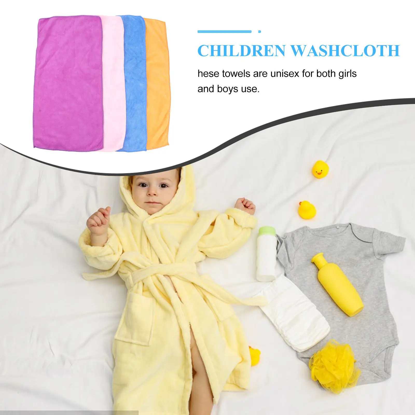 

4Pcs High Quality Bamboo Fiber Towels for Children Fast Drying Sensitive Skin Washcloths for Toddlers with Cute