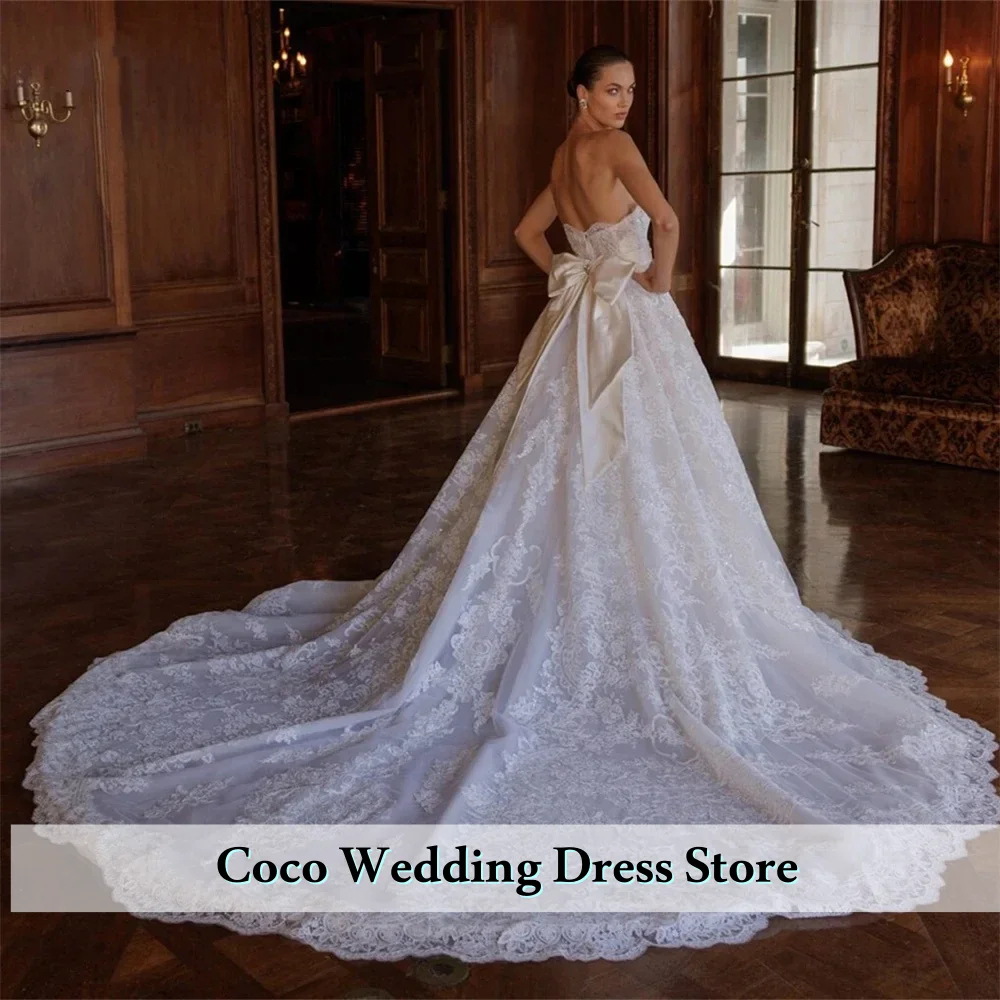 Gaun Pengantin Wanita Model A-Line Elegan yang Dapat Disesuaikan, Tanpa Lengan, dengan Renda Kristal dan Ekor Sapu, Vestidos De Novia