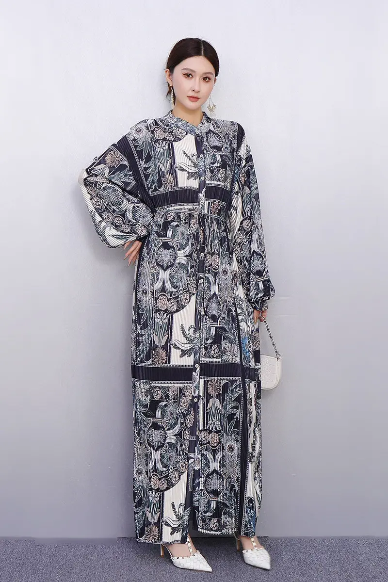 

Осень-зима 202, элегантные свободные длинные платья с принтом в стиле ретро, женское модное плиссированное платье, оптовая продажа J2136