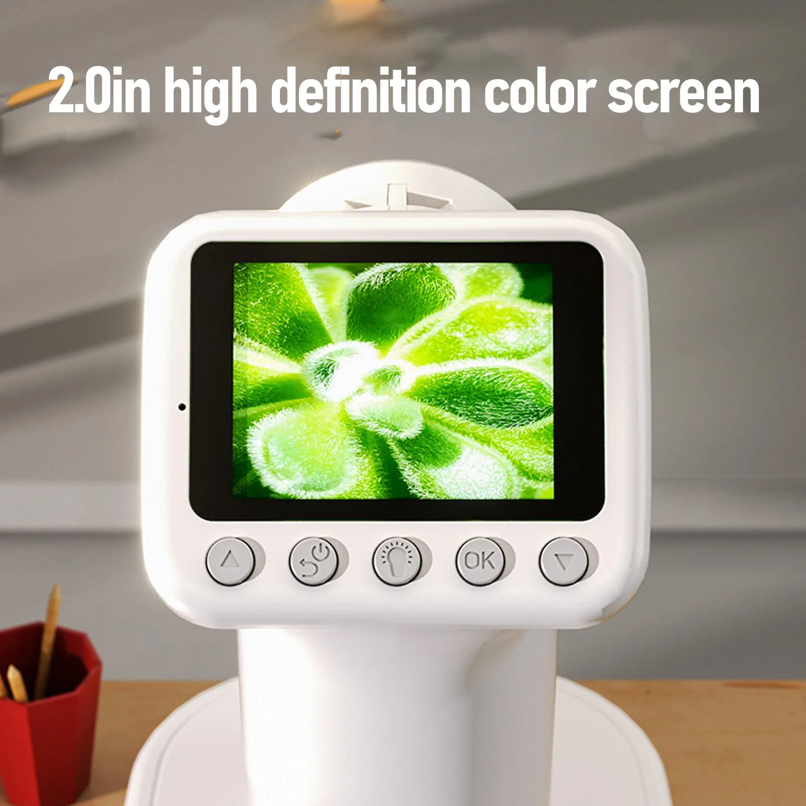 Mini microscópio portátil para crianças, tela profissional de 2 polegadas, microscópio digital com luz LED inteligente para aventuras ao ar livre