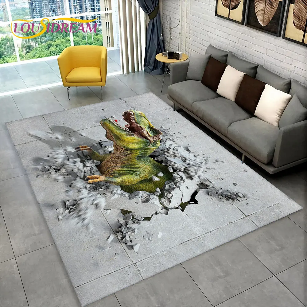 3D Visual Illusion Dinosaur Area Rug,Carpet Rug for Home Living Room Bedroom Sofa Playroom Doormat Decor,Kid Non-slip Floor Mats