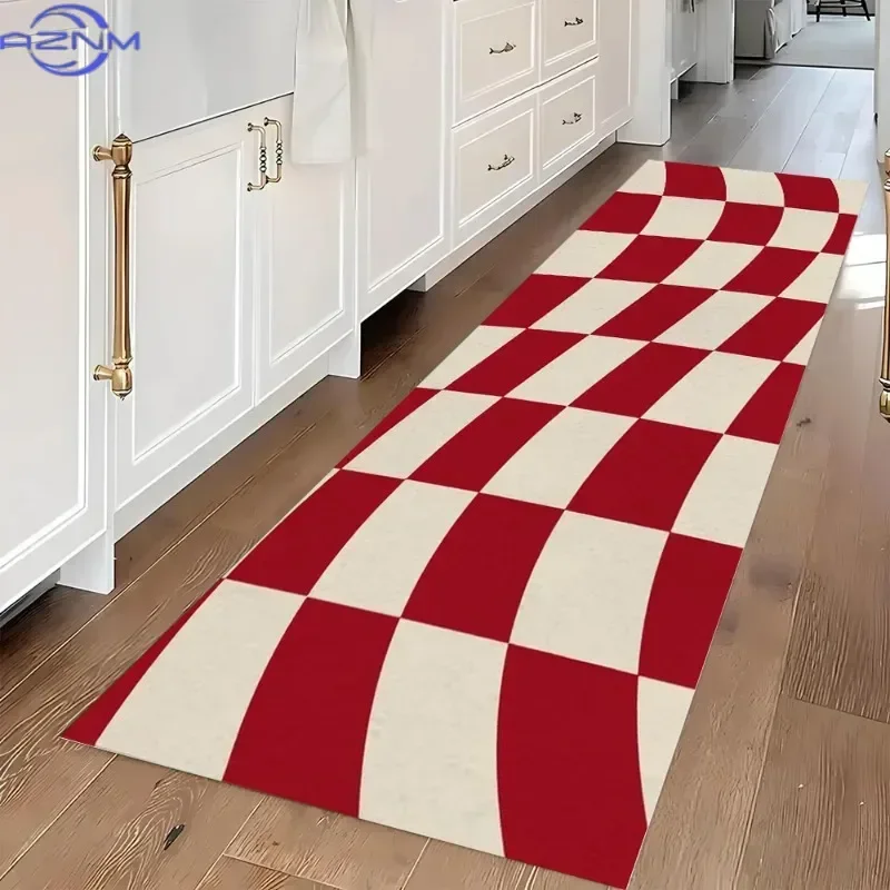 Modern Optical Illusion Runner Rug Geometric Checkered Pattern Carpet Soft Non-Slip Hallway Mat for Living Room Bedroom Entryway