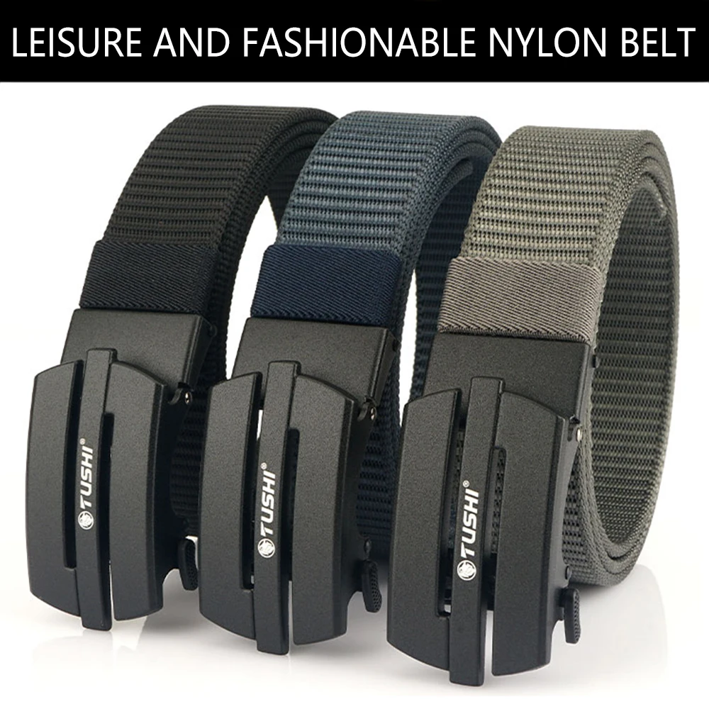TUSHI New Automatic Buckle Nylon Military Belt For Men Belt Outdoor Hunting Multifunctional Canvas Tactical Belt High Quality