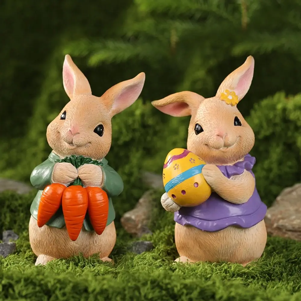 

1/2pcs Garden Decoration Resin Easter Rabbit Figurine Cartoon Cute Bunny Statue Simulated Handicraft Rabbit Model Props