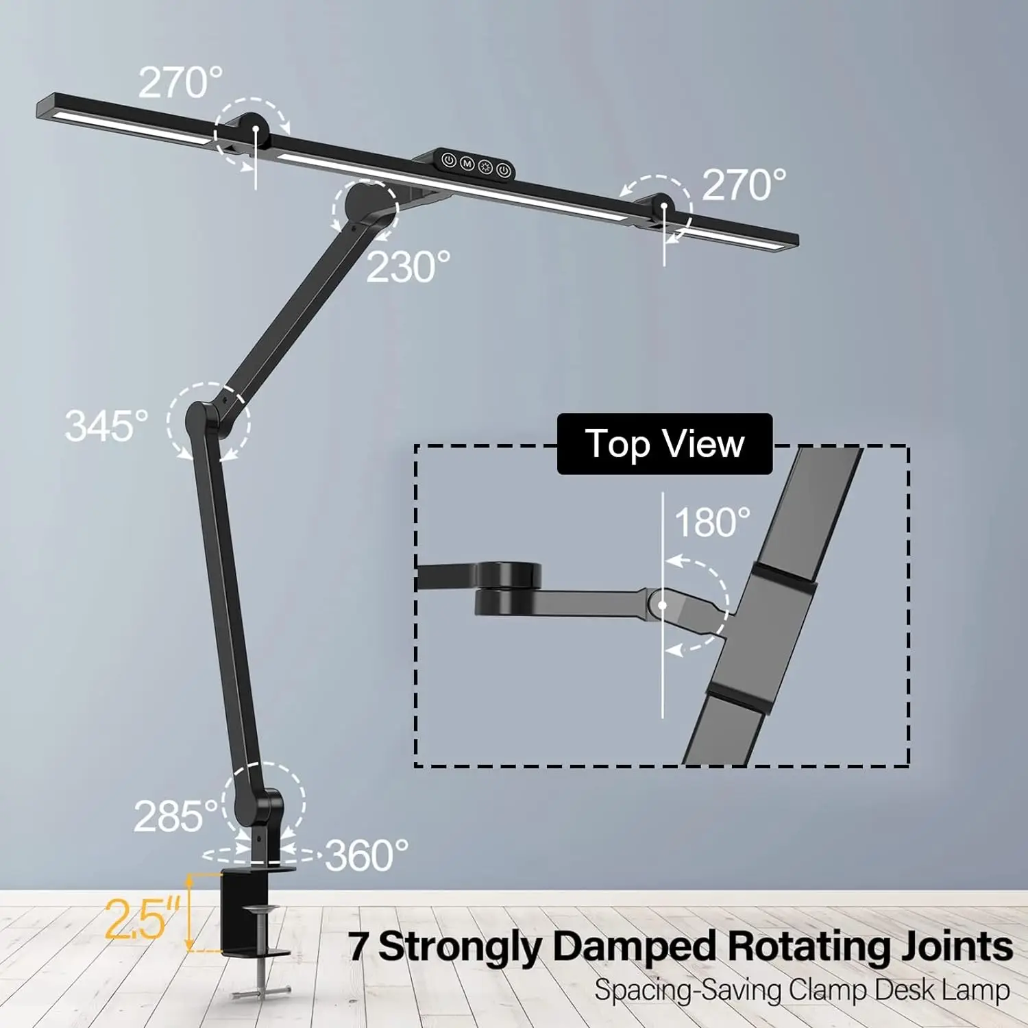 مصباح مكتبي ليد كبير قابل للتحويل مع مشبك ، مهندس معماري فائق السطوع ، تعتيم تلقائي وتصميم مستشعر للمكتب ، من من من الخارج ، 24 وات