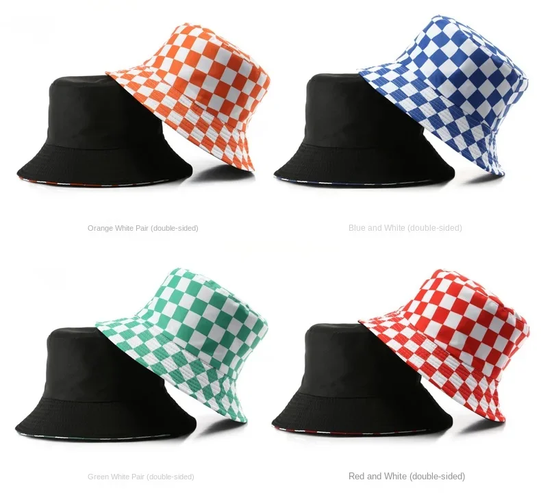 Doppelseitige karierte Eimerhüte für Damen und Herren, modische Persönlichkeit, Fischermütze, Outdoor-Sport, Reisen, Sonnenschutz, Bob-Hut, Gorra – Detail 2