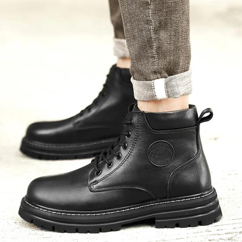 

Men's Shoes 2023 Fashion Lace Up Men's Boots Winter Round Toe Solid Cotton Warm Short Barrel Platform Water Proof Fashion Boots