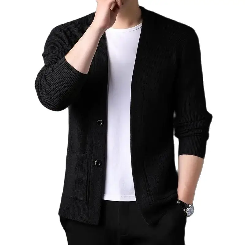 2023 Spring Autumn New Knitted Cardigan Men\'s Korean Version Trend Outside Wear Sweater Young Middle-Aged Simple Casual Coat