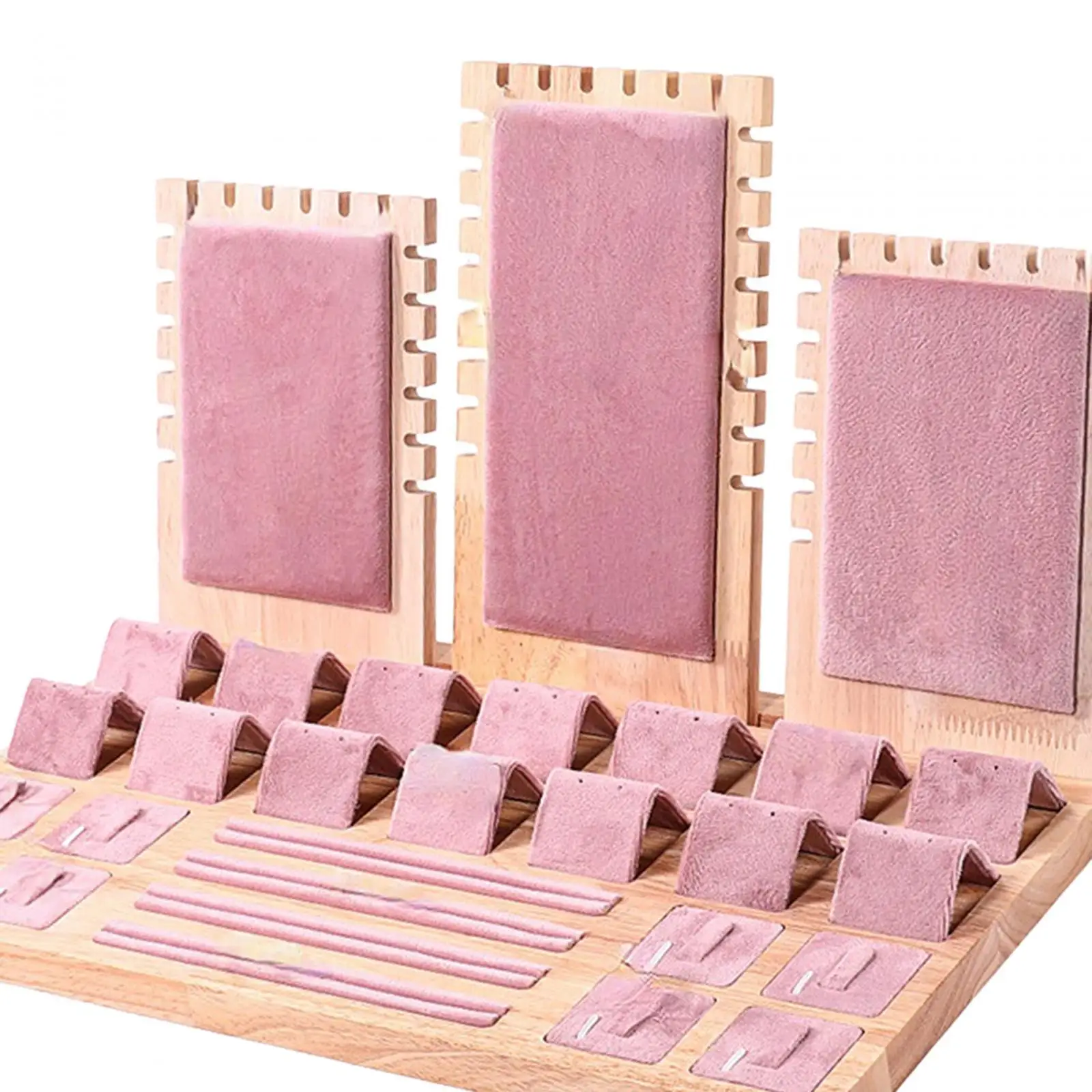 Jewelry Storage Tray Necklace Display Stand Pink for Family Storage, Dressing Room Elegant Wooden Tabletop Organizer Durable
