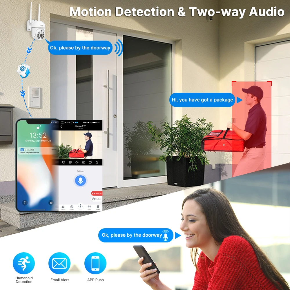 Hiseeu 5MP WiFi CCTV PTZ Kit sistema di sicurezza telecamera 10CH NVR AI Motion Tracking Sistema di sorveglianza telecamera IP per visione notturna