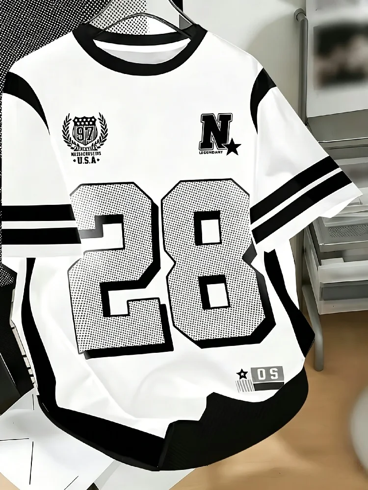2026 Summer New Men and Women Number 28 Personality American Jersey Sports Casual Print Short Sleeve T Shirt Family Kids Tees