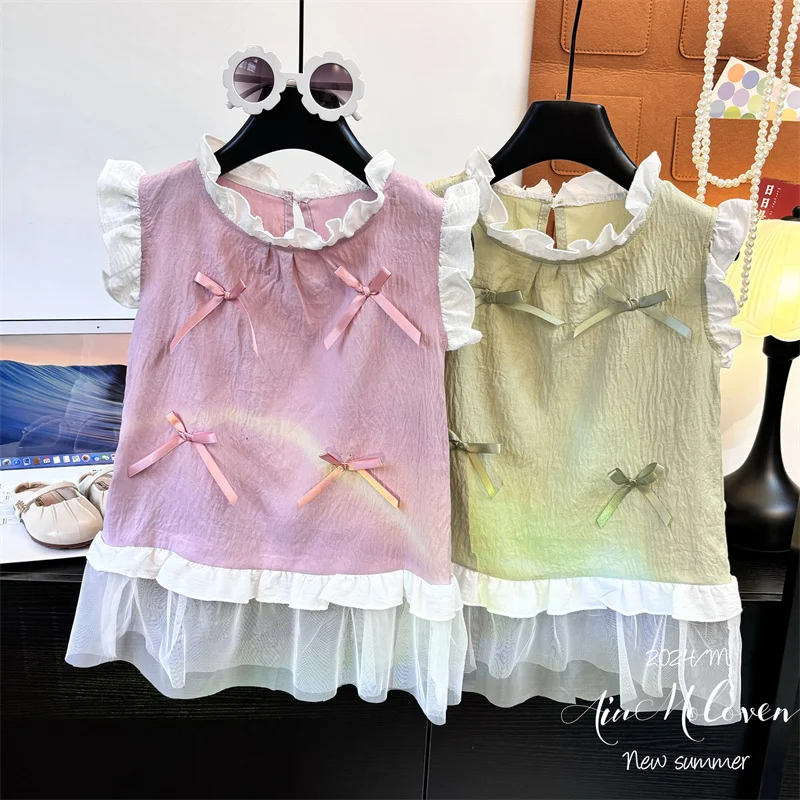 Baby Summer Dresses Girls Bowknot Dress New Sweet Cute Childre’s Clothes Kids Mesh Princess Skirt Baby Fashion Frock 7M-10 Years