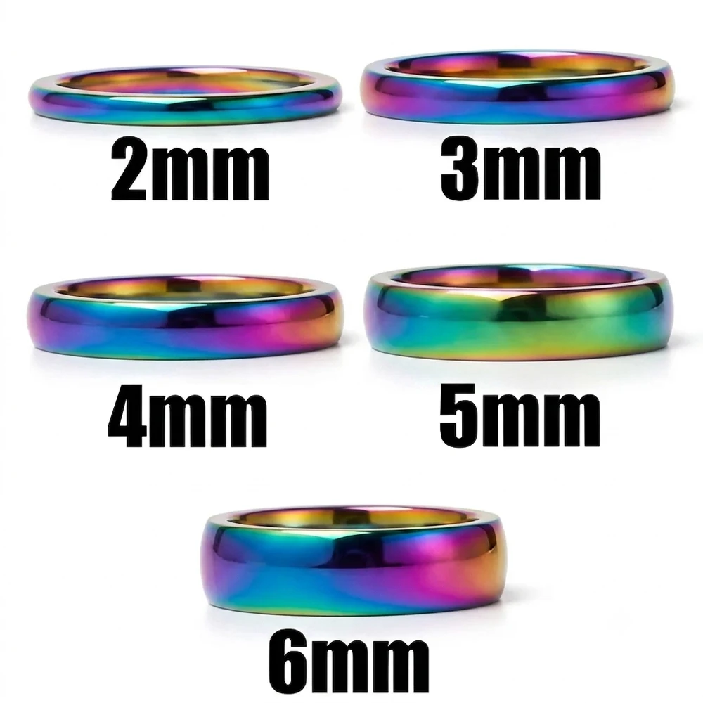 Rainbow Color Stainless Steel Ring Unisex Minimalist Wedding Band 4mm 6mm 8mm Mirror Polished Jewelry For Women Men