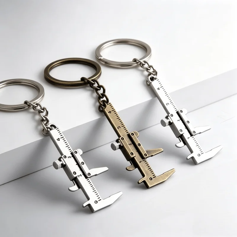 Portable Mini Vernier Caliper Silver Measurement Tool Pendant Metal Material Automobile Turbo Key Chains Accessories