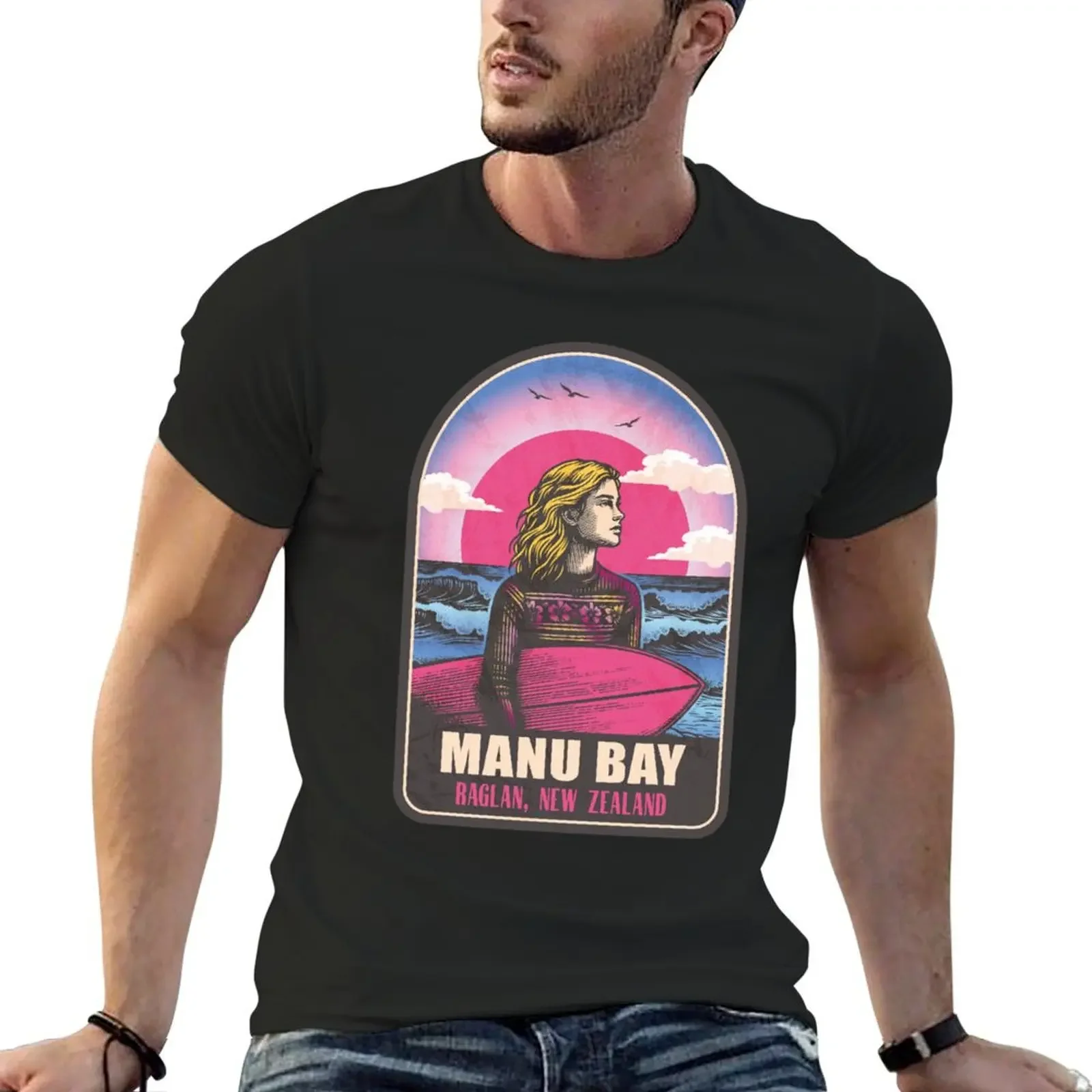 

Manu Bay Raglan New Zealand Vintage Surfing Graphic T-Shirt plus sizes graphic t shirt vintage oversized t shirts for men