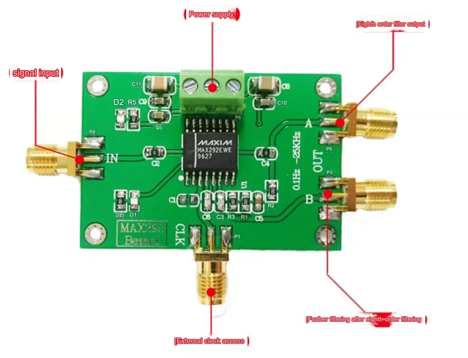 MAX292 Tiefpassfilter mit acht Ordnungen Bessel-Filter Tiefenfilteruhr passt die Filterfrequenz an