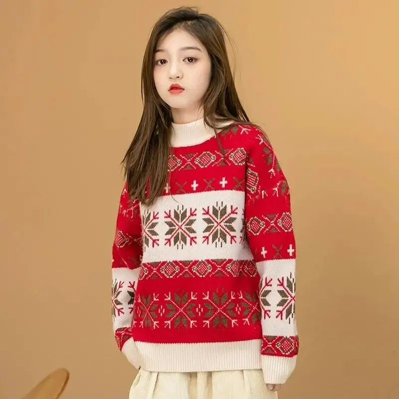 

Christmas Kawaii Girl Fashion Sweater Pullover Student Autumn Winter Cartoon Casual Keep Warm Knitwear Tops Children's Clothing