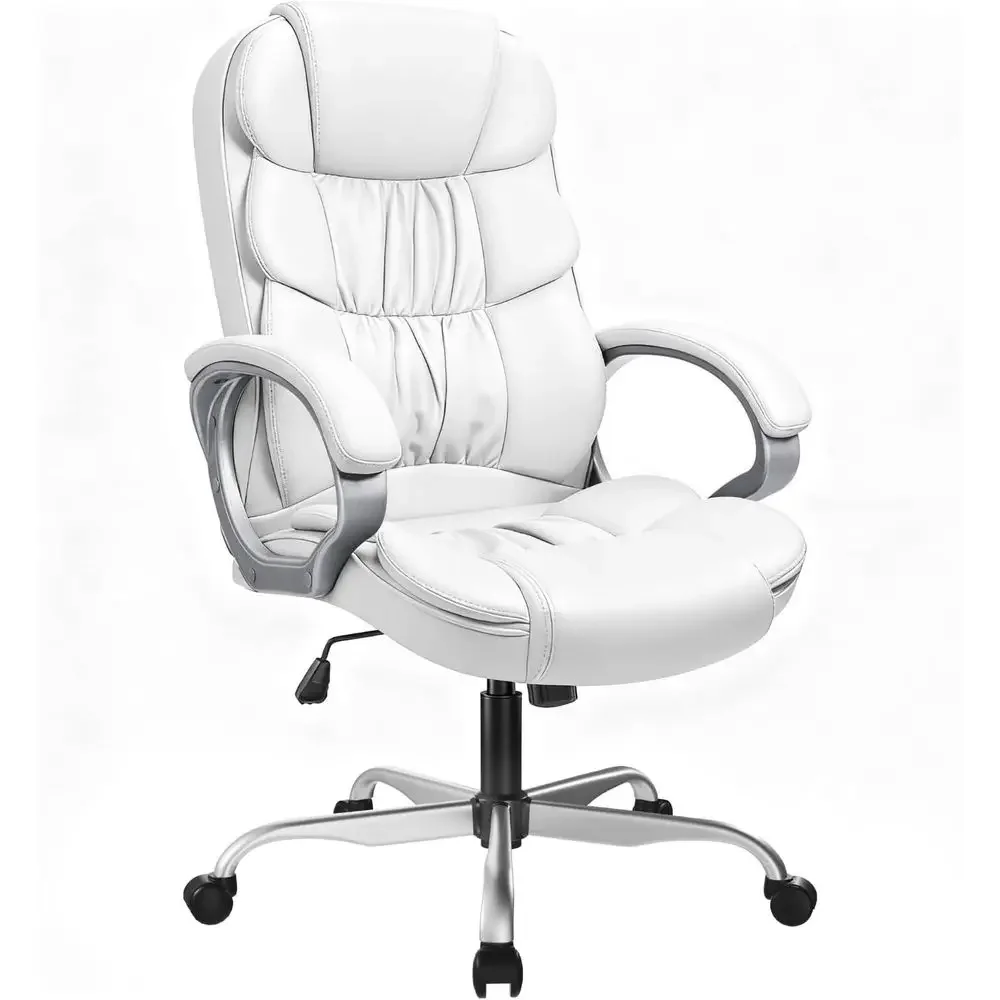 

Ergonomic High-Back PU Leather Executive Desk Chair with Adjustable Swivel, Padded Armrests, and Lumbar Support (White)