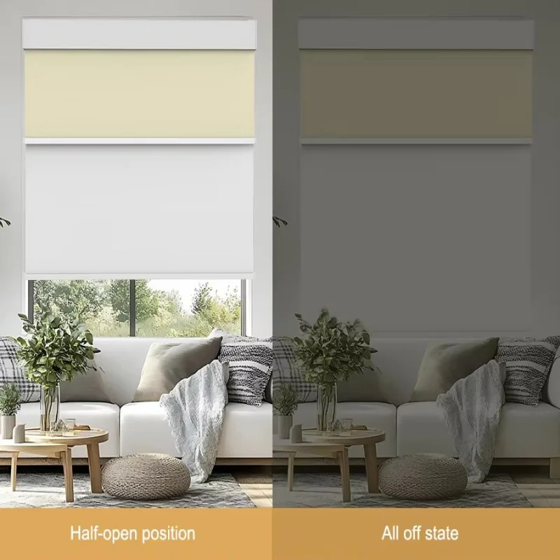 Factory Customized Shades High-end Fabric Smart App Wifi Voice Long-Range Control Motorized Dual Layer Roller Blinds For Windows view 5