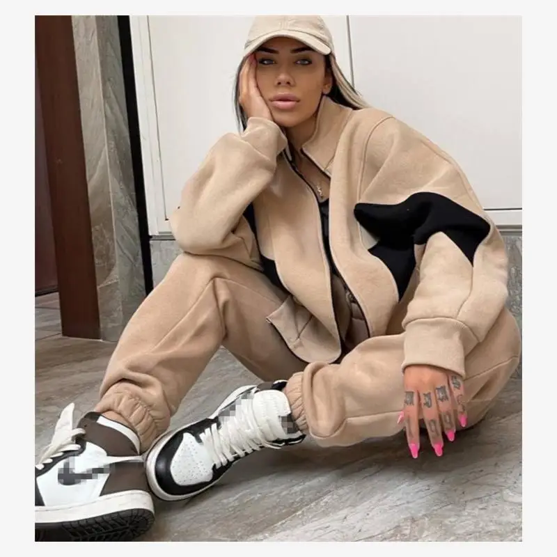 

Long Sve, женские брюки с капюшоном, спортивный костюм, повседневная спортивная одежда, комплект из двух предметов, полиэфирное волокно, застежка-молния, весна 2024,