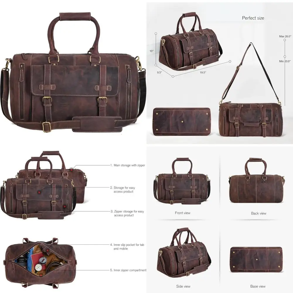 حقيبة دفل من الجلد الطبيعي للرجال - حقيبة سفر عتيقة لعطلة نهاية الأسبوع للحمل أثناء الليل واستخدام الصالة الرياضية