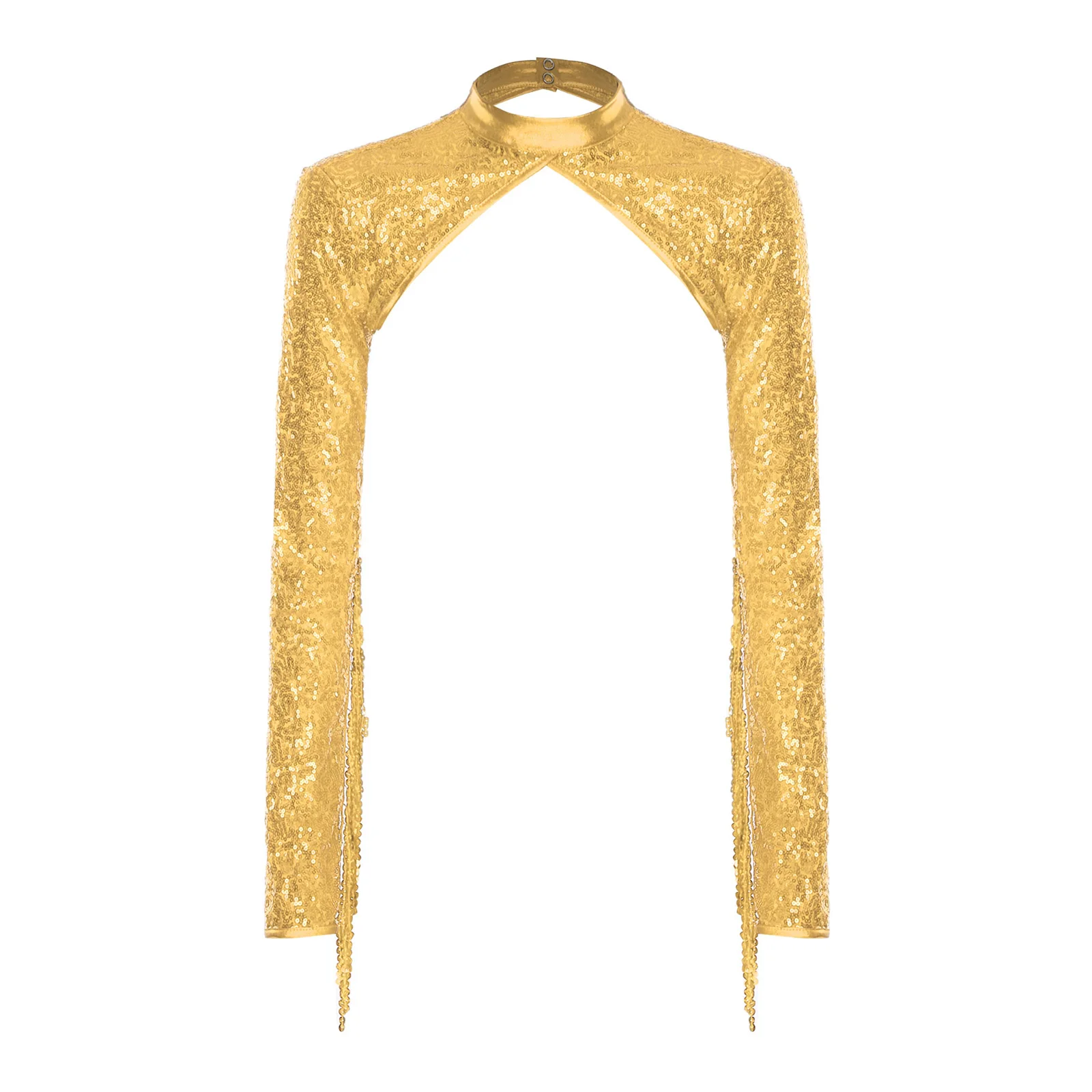 Women Glitter Sequin Fringe Crop Bolero Long Sleeve with Tassel Allover Sequin Shrugs Shawls Crop Cardigan for Music Raves Party