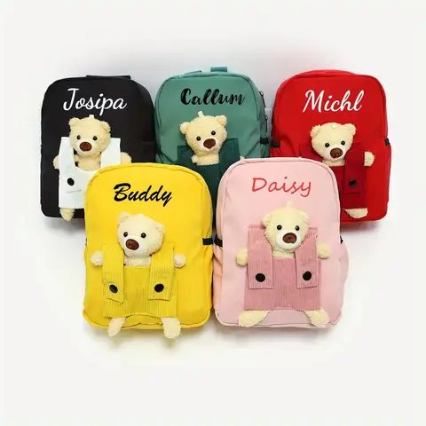 Personalized Plush Teddy Bear Backpack - Cute Style with Custom Name Embroidery, Kid's School Bag Available for Girls & Boys