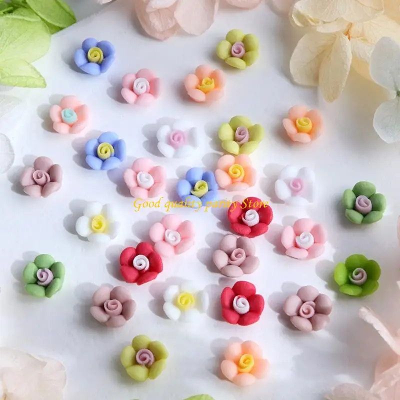 M4ya 30 pcs hoa đầy màu sắc nghệ thuật bùa nhựa hoa móng tay
