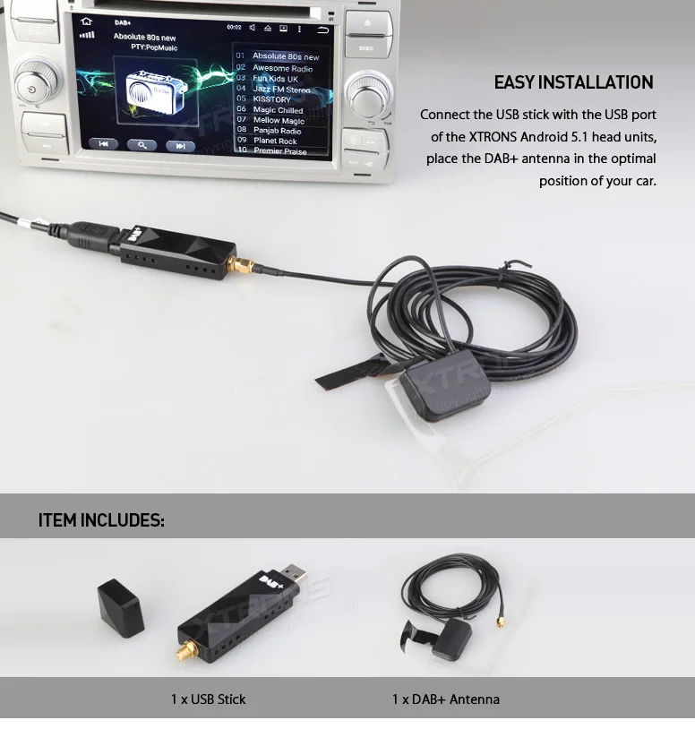XTRONS USBDAB01 USBDAB02 USB Digitale DAB+ Radio Tuner Ontvanger Stick, alleen voor XTRONS Android Autostereos met SMA Antenne-interface.