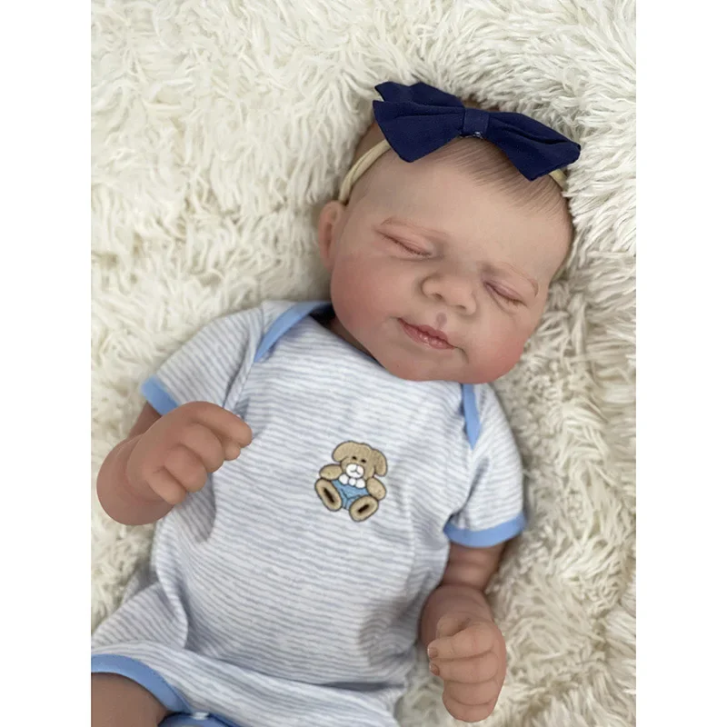 48CM 전신 비닐 실리콘 베이비돌 리본 파스칼 신생아 잠자는 여자아이/남자아이 3D 페인팅 피부, 보이는 정맥 포함 베베 리본