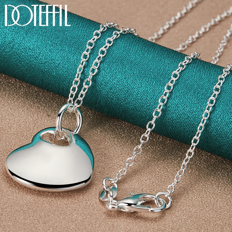 

DOTEFFIL 925 Sterling Silver Solid Heart Smooth Pendant Necklace Chain For Woman Man Wedding Engagement Party Charm Jewelry