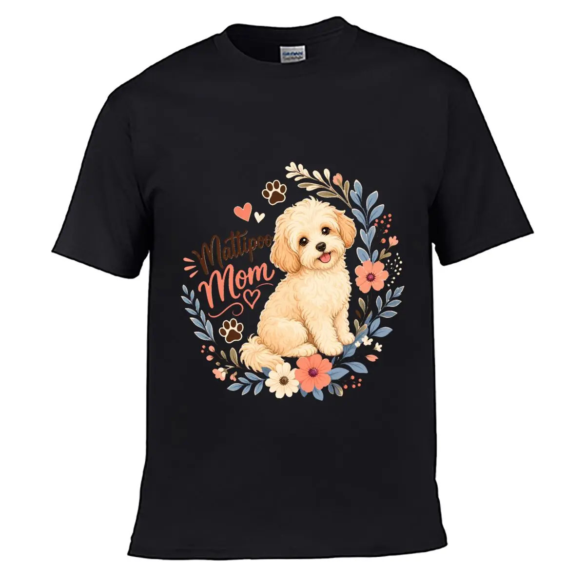 Camiseta Vintage Lavada con Emblema Floral de Cachorro Maltipoo Mom, Holgada y Desgastada