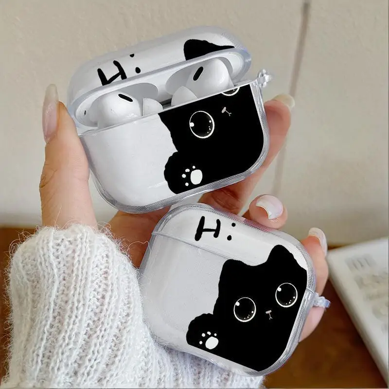 

Cute Black Cat Clear Earphone Case for Airpods 4th 3rd 2 Pro 3 Silicon Cover for Airpod 2 3 1 Protective Accessorie Shell Fundas