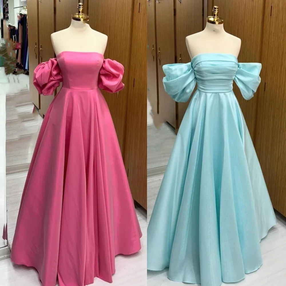 

Exquisite Jersey Ruched A-line Off-the-shoulder Long Dresses Prom Dresses High Quality Sexy Sparkle Sizes Available Matching