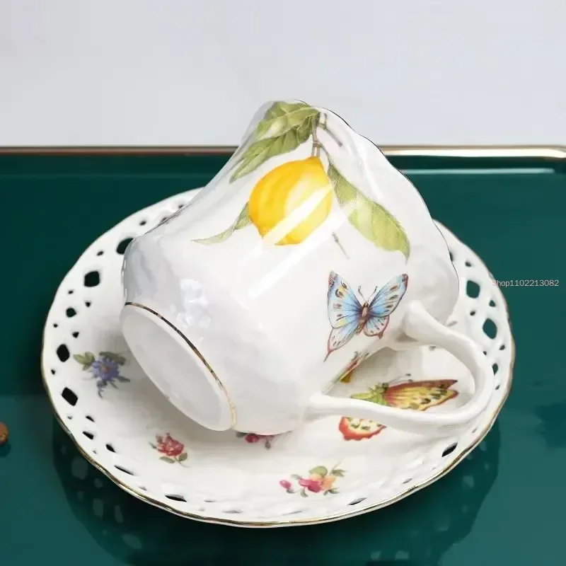 Cup Saucers Set,Ceramic Mug Coffee Cup Set Dessert Plate 1pc Lemon Espresso Cups,Elegant Tea Set European Style,Europe Tea